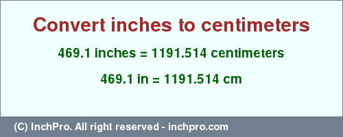 Result converting 469.1 inches to cm = 1191.514 centimeters