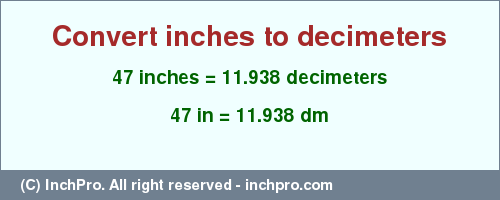Result converting 47 inches to dm = 11.938 decimeters