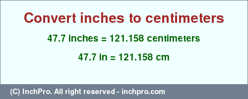 Result converting 47.7 inches to cm = 121.158 centimeters