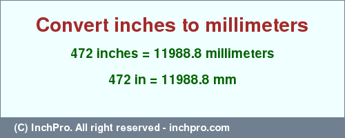Result converting 472 inches to mm = 11988.8 millimeters