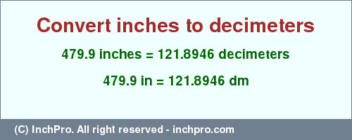 Result converting 479.9 inches to dm = 121.8946 decimeters