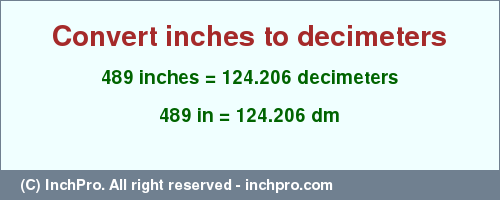 Result converting 489 inches to dm = 124.206 decimeters