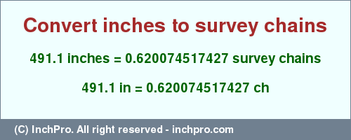 Result converting 491.1 inches to ch = 0.620074517427 survey chains