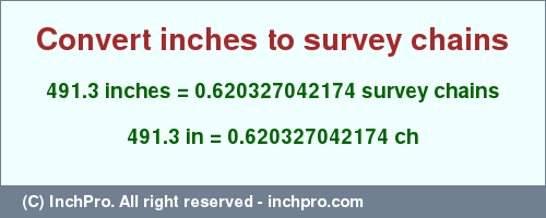 Result converting 491.3 inches to ch = 0.620327042174 survey chains