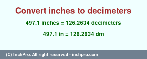 Result converting 497.1 inches to dm = 126.2634 decimeters
