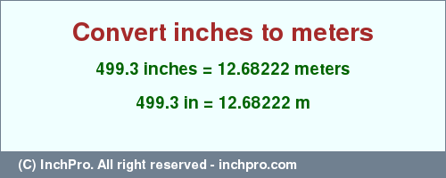 Result converting 499.3 inches to m = 12.68222 meters