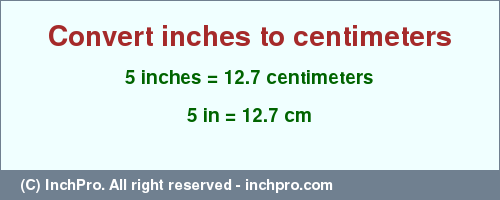Result converting 5 inches to cm = 12.7 centimeters