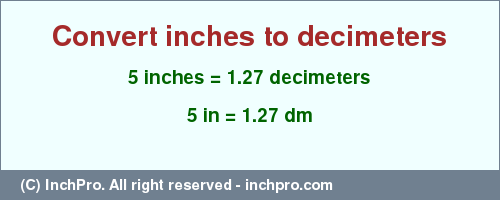 Result converting 5 inches to dm = 1.27 decimeters