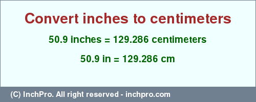 Result converting 50.9 inches to cm = 129.286 centimeters