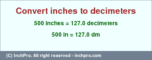 Result converting 500 inches to dm = 127.0 decimeters