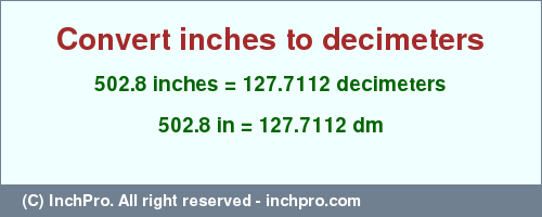 Result converting 502.8 inches to dm = 127.7112 decimeters