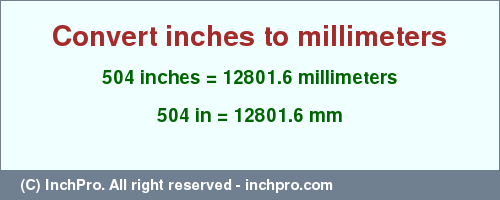 Result converting 504 inches to mm = 12801.6 millimeters