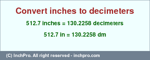 Result converting 512.7 inches to dm = 130.2258 decimeters