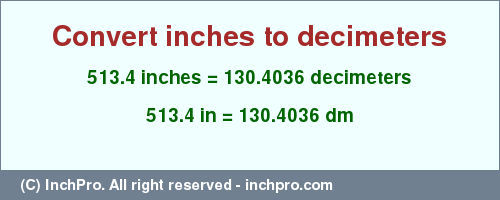 Result converting 513.4 inches to dm = 130.4036 decimeters