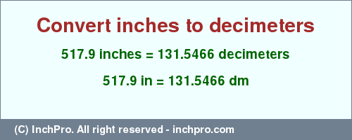 Result converting 517.9 inches to dm = 131.5466 decimeters