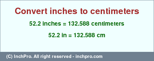 Result converting 52.2 inches to cm = 132.588 centimeters