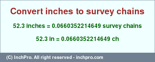 Result converting 52.3 inches to ch = 0.0660352214649 survey chains