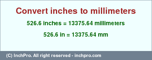 Result converting 526.6 inches to mm = 13375.64 millimeters