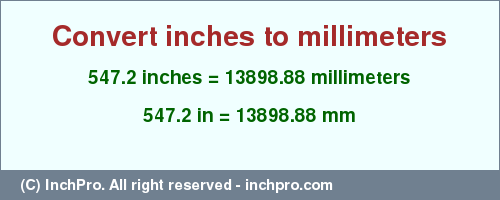 Result converting 547.2 inches to mm = 13898.88 millimeters