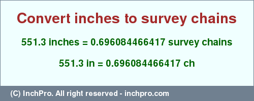 Result converting 551.3 inches to ch = 0.696084466417 survey chains