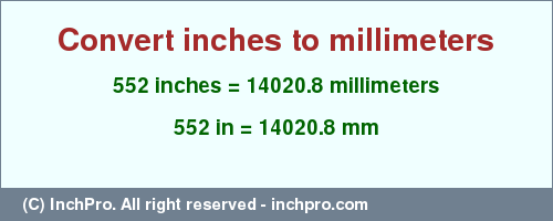 Result converting 552 inches to mm = 14020.8 millimeters