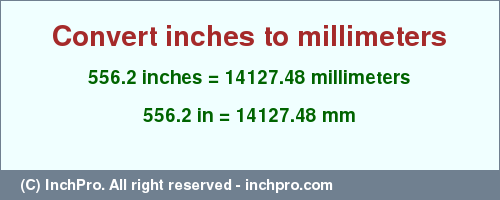 Result converting 556.2 inches to mm = 14127.48 millimeters