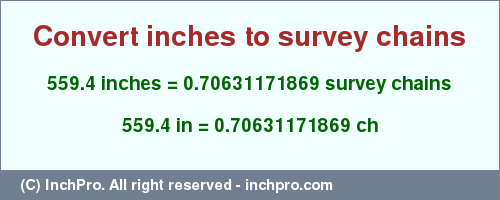 Result converting 559.4 inches to ch = 0.70631171869 survey chains