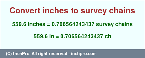 Result converting 559.6 inches to ch = 0.706564243437 survey chains