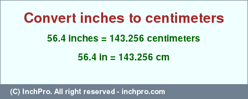 Result converting 56.4 inches to cm = 143.256 centimeters