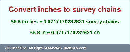 Result converting 56.8 inches to ch = 0.0717170282831 survey chains