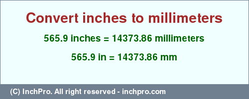 Result converting 565.9 inches to mm = 14373.86 millimeters