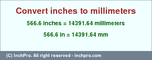 Result converting 566.6 inches to mm = 14391.64 millimeters