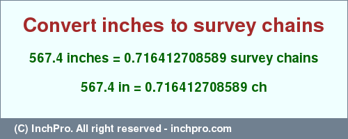 Result converting 567.4 inches to ch = 0.716412708589 survey chains