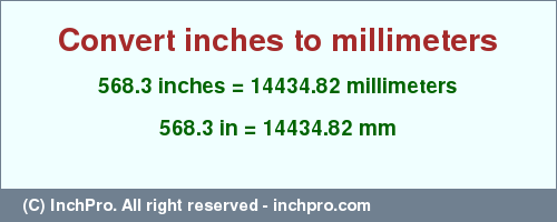 Result converting 568.3 inches to mm = 14434.82 millimeters