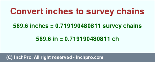 Result converting 569.6 inches to ch = 0.719190480811 survey chains