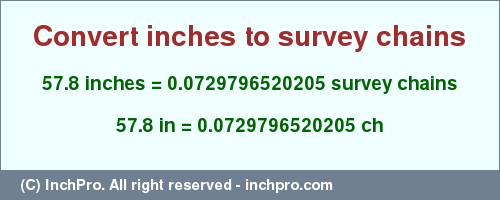 Result converting 57.8 inches to ch = 0.0729796520205 survey chains