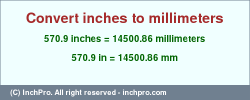 Result converting 570.9 inches to mm = 14500.86 millimeters