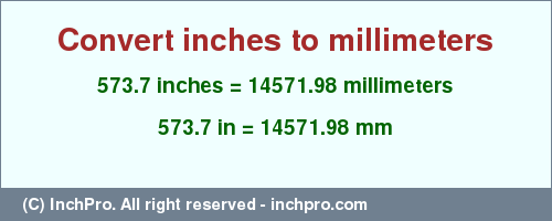 Result converting 573.7 inches to mm = 14571.98 millimeters