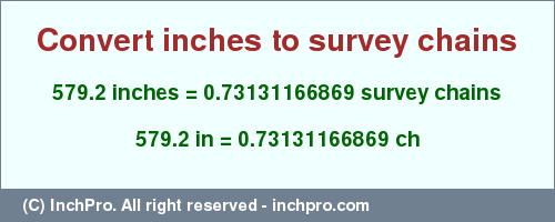 Result converting 579.2 inches to ch = 0.73131166869 survey chains