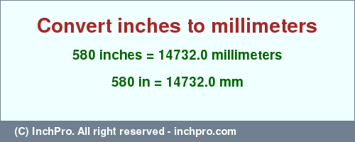 Result converting 580 inches to mm = 14732.0 millimeters