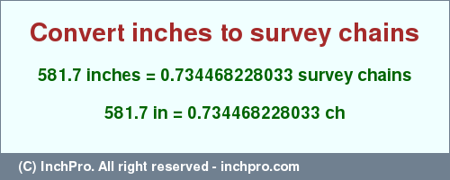 Result converting 581.7 inches to ch = 0.734468228033 survey chains