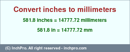 Result converting 581.8 inches to mm = 14777.72 millimeters