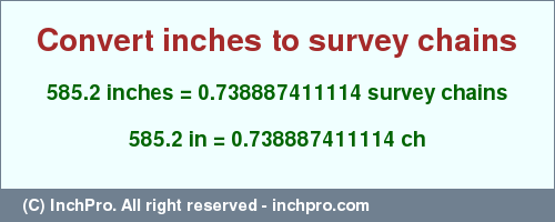 Result converting 585.2 inches to ch = 0.738887411114 survey chains