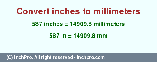 Result converting 587 inches to mm = 14909.8 millimeters