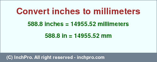 Result converting 588.8 inches to mm = 14955.52 millimeters