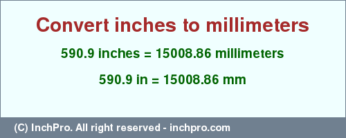 Result converting 590.9 inches to mm = 15008.86 millimeters