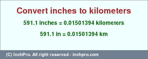 Result converting 591.1 inches to km = 0.01501394 kilometers