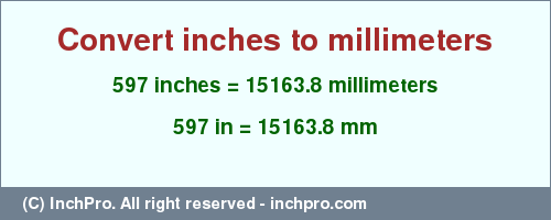 Result converting 597 inches to mm = 15163.8 millimeters