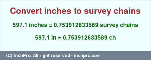 Result converting 597.1 inches to ch = 0.753912633589 survey chains