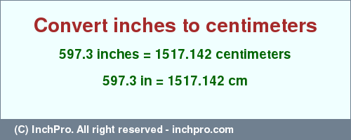 Result converting 597.3 inches to cm = 1517.142 centimeters